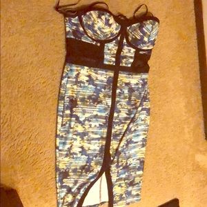 Bodice dress sheer  panels split multicolor